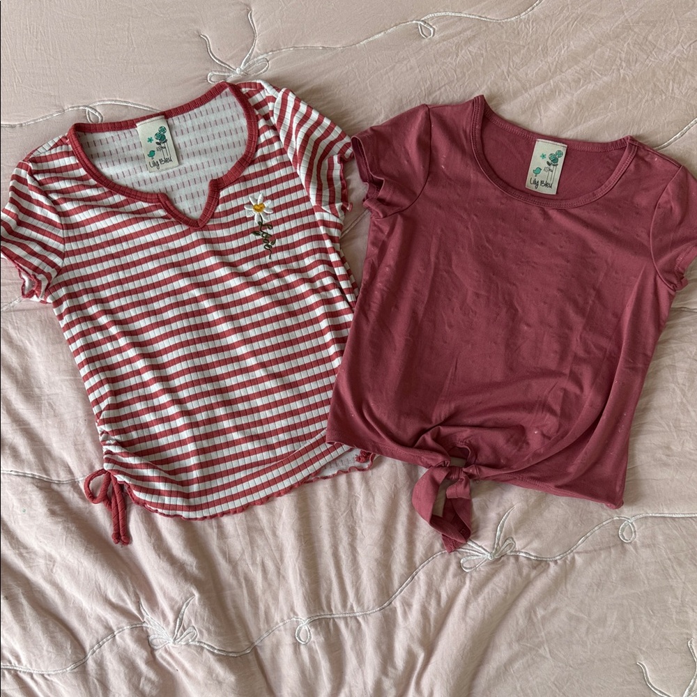 Lily Bleu Pink & Teal Girls' Tops - Tie Detail Set
